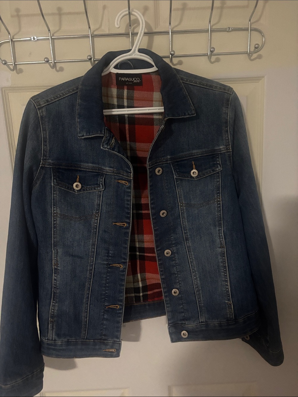 Parasuco Blue Denim Jacket with Red Plaid Lining